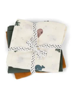 Done By Deer - harsoliina 3-pack 70x70 - Sea friends