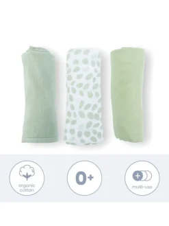 Luomupuuvillainen harso 3-Pack, leaves green | DOOMOO