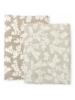 Luomupuuvillainen harso 60x60 2-pack, Leaves-taupe