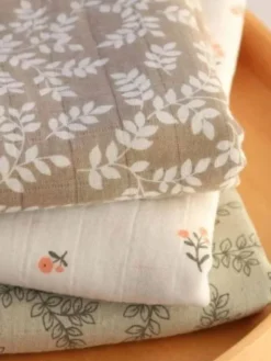 Luomupuuvillainen harso 60x60 2-pack, Leaves-taupe
