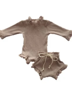 Ruffle vauvan body set Rib Dark Oak