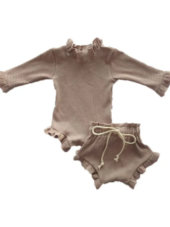 Ruffle vauvan body set Rib Dark Oak