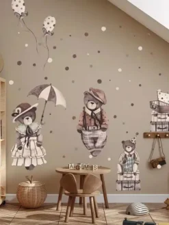 Seinätarra Setti 150x100cm, Retro Bears