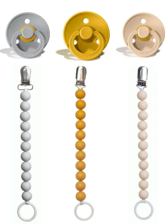 Tuttinauhat ja BIBS tutit vauvalle 3-PACK, mustard