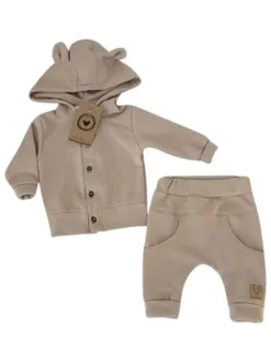 Vauvan collegeasu nallekorvilla – 2-osainen setti, beige